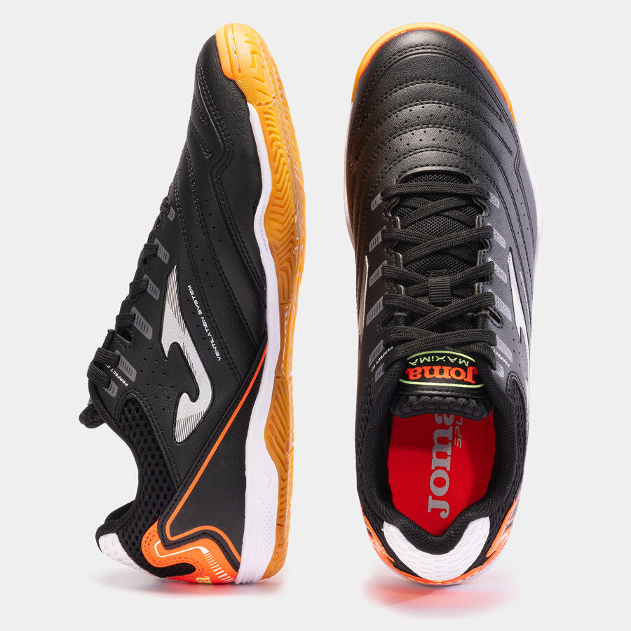 Top view of JOMA Maxima futsal trainers – padded insole and red lining