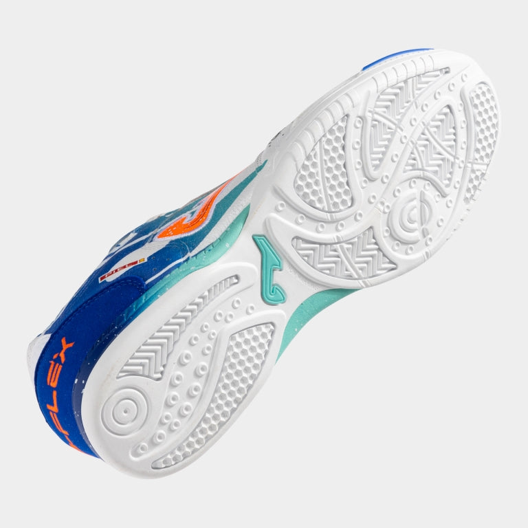 Underside of JOMA Top Flex 2576 showing multi-stud rubber sole, FLEXO flex lines, and PULSOR gel cushioning.